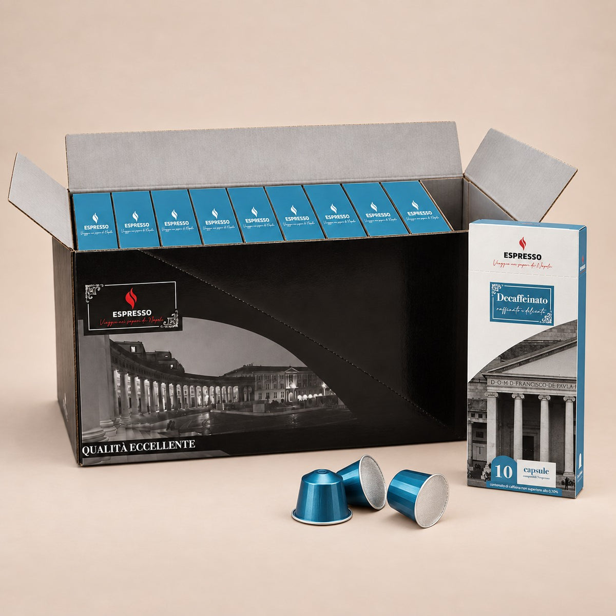 Boîte de 100 capsules Decaffeinato compatibles Nespresso® : 10 étuis de 10 capsules – Espresso Italiano