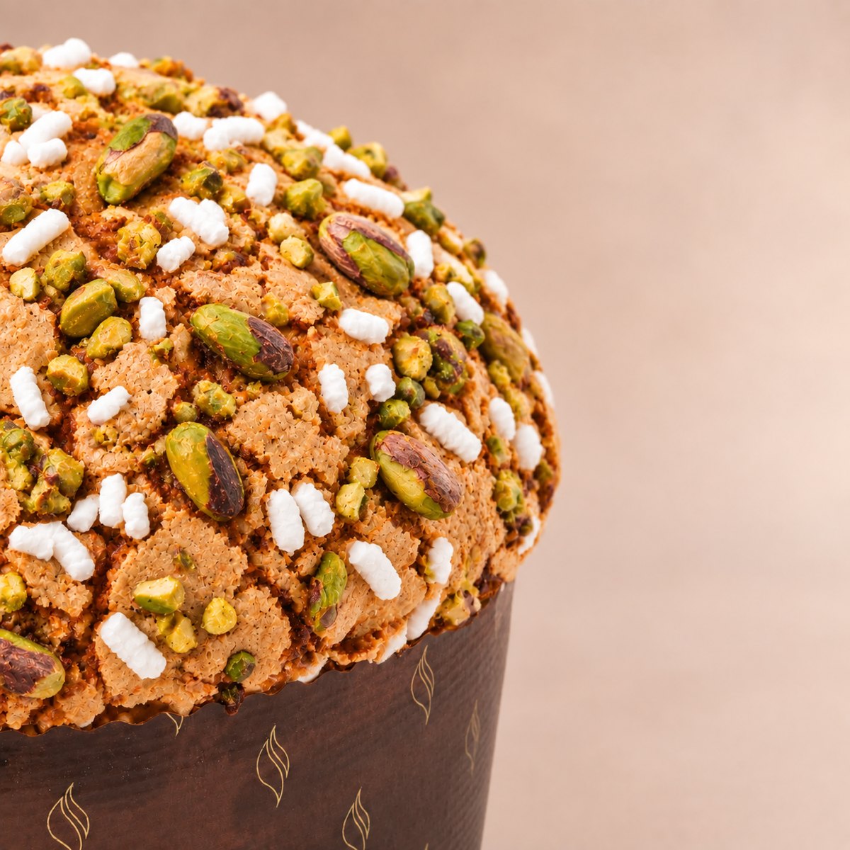 Panettone Pistache : gros plan sur le dessus